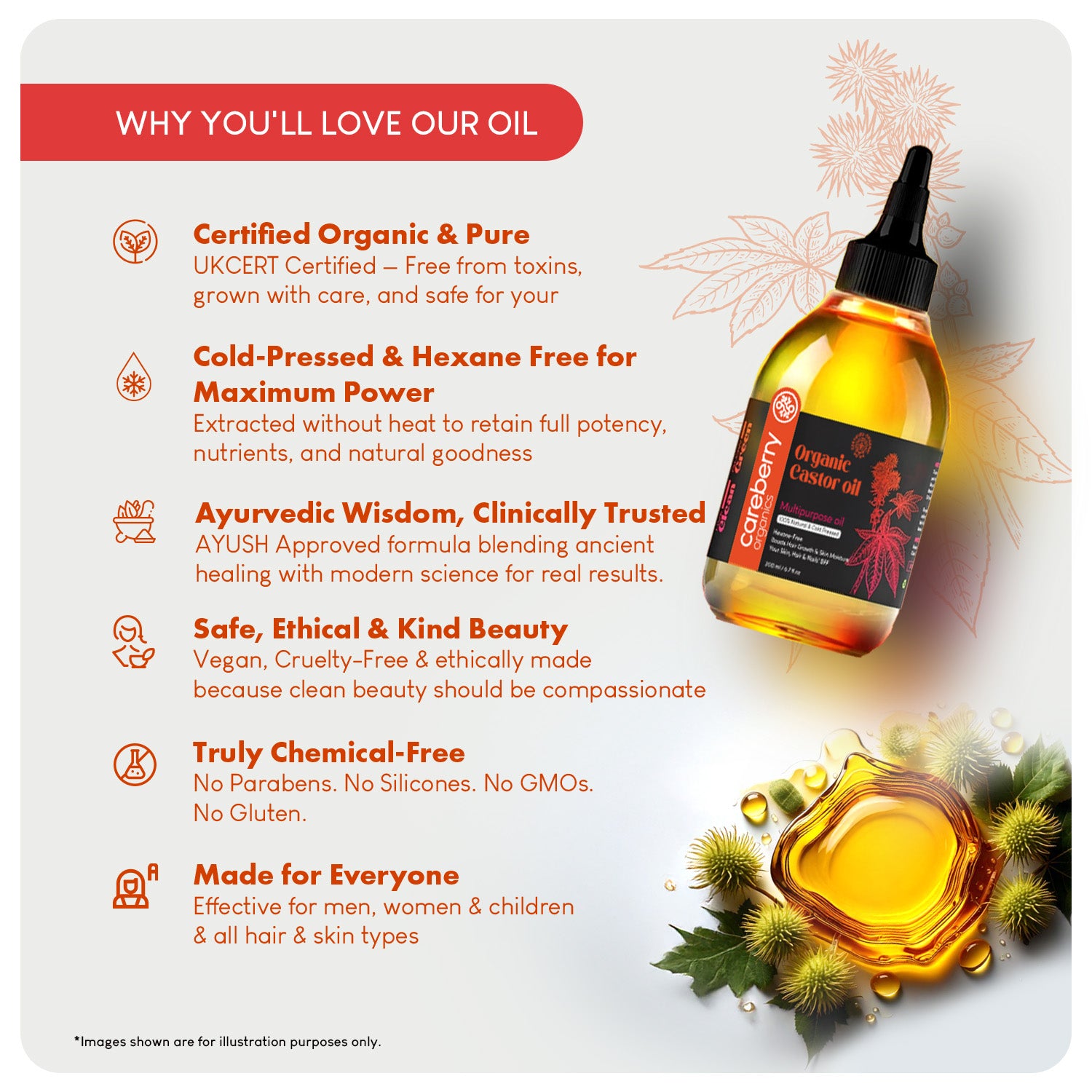 Careberry's Certified Organic hexane free Castor oil is best castor oil in india and manufactured in india castor oils