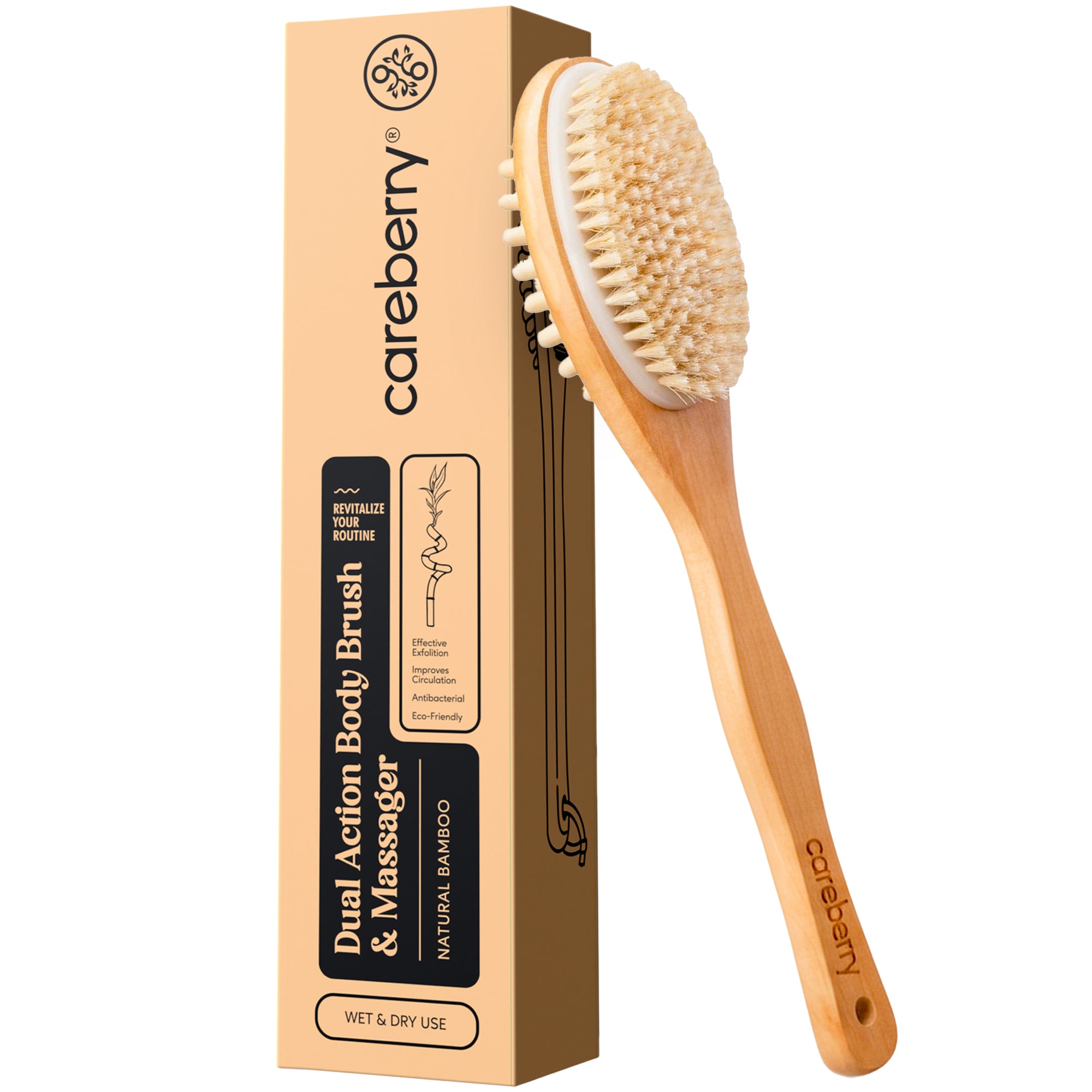 Careberry Body Brush & Bamboo Scalp Massager Combo