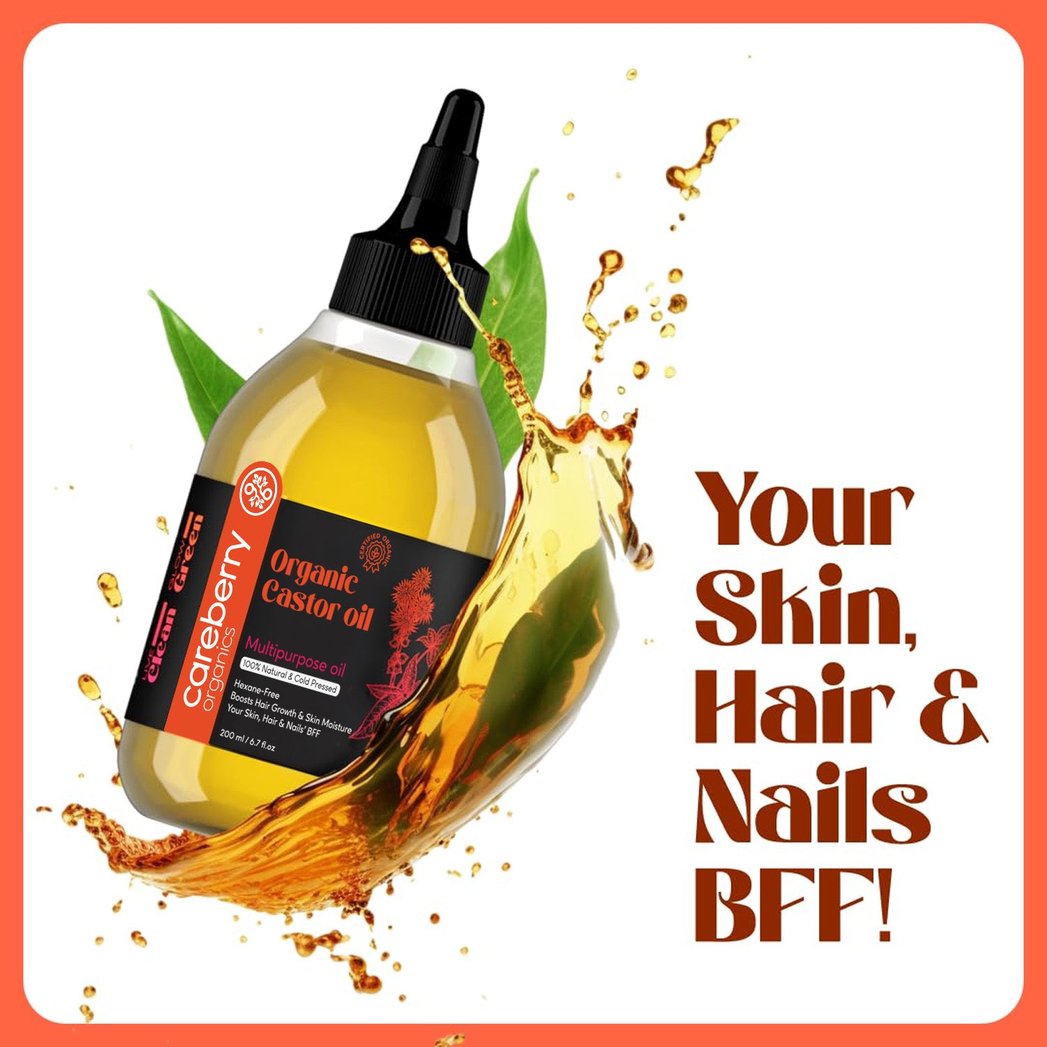 Careberry Organic Castor Oil With Scalp Massager