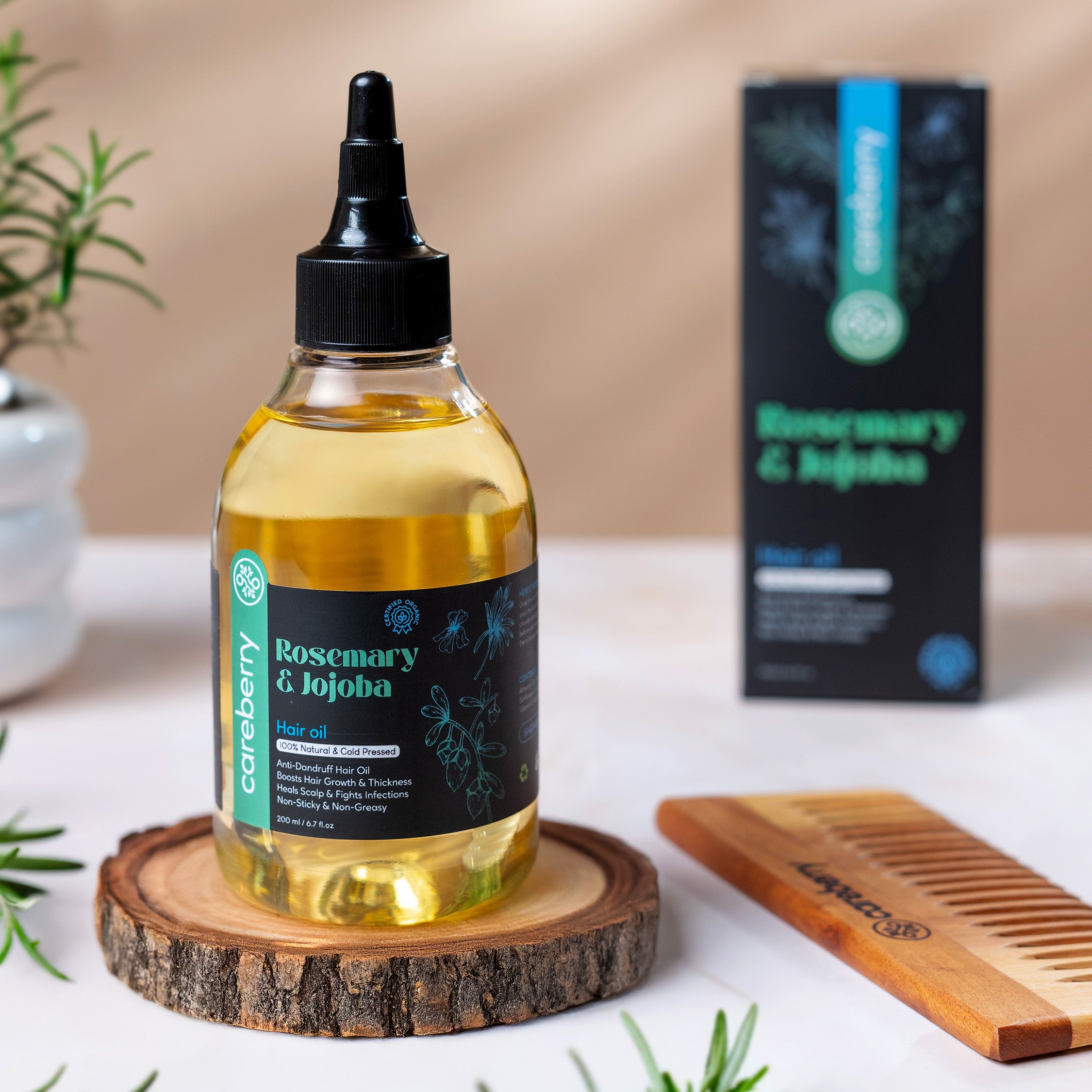 Organic Hair Growth Combo: Rosemary & Jojoba Hair Oil + Organic Castor Oil (200ml Each)
