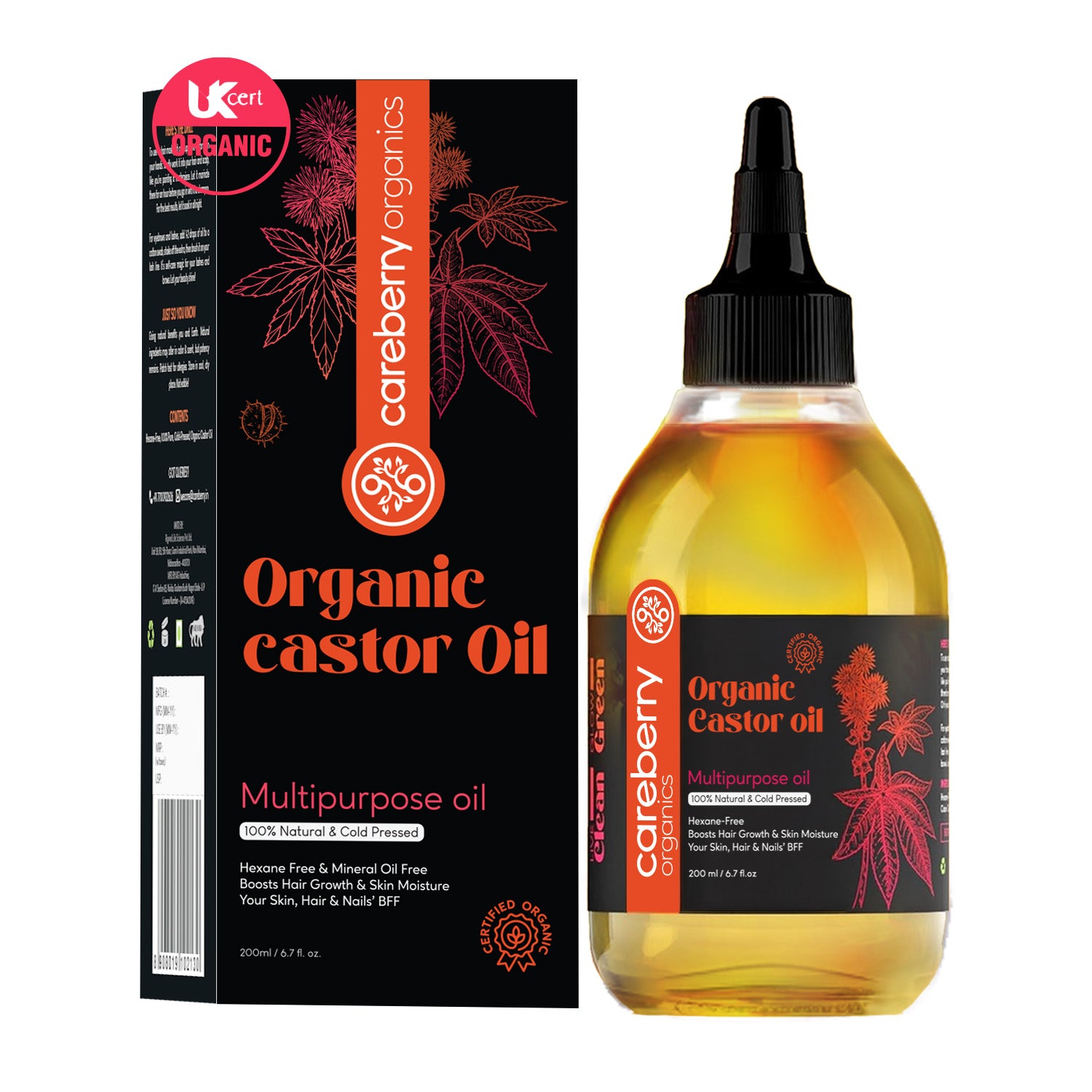 UKCert Organic Castor oil cold pressed oils by careberry